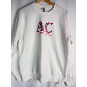 Adrian College Sweatshirt Gildan Floral‎ Embroidered White Pullover Medium M